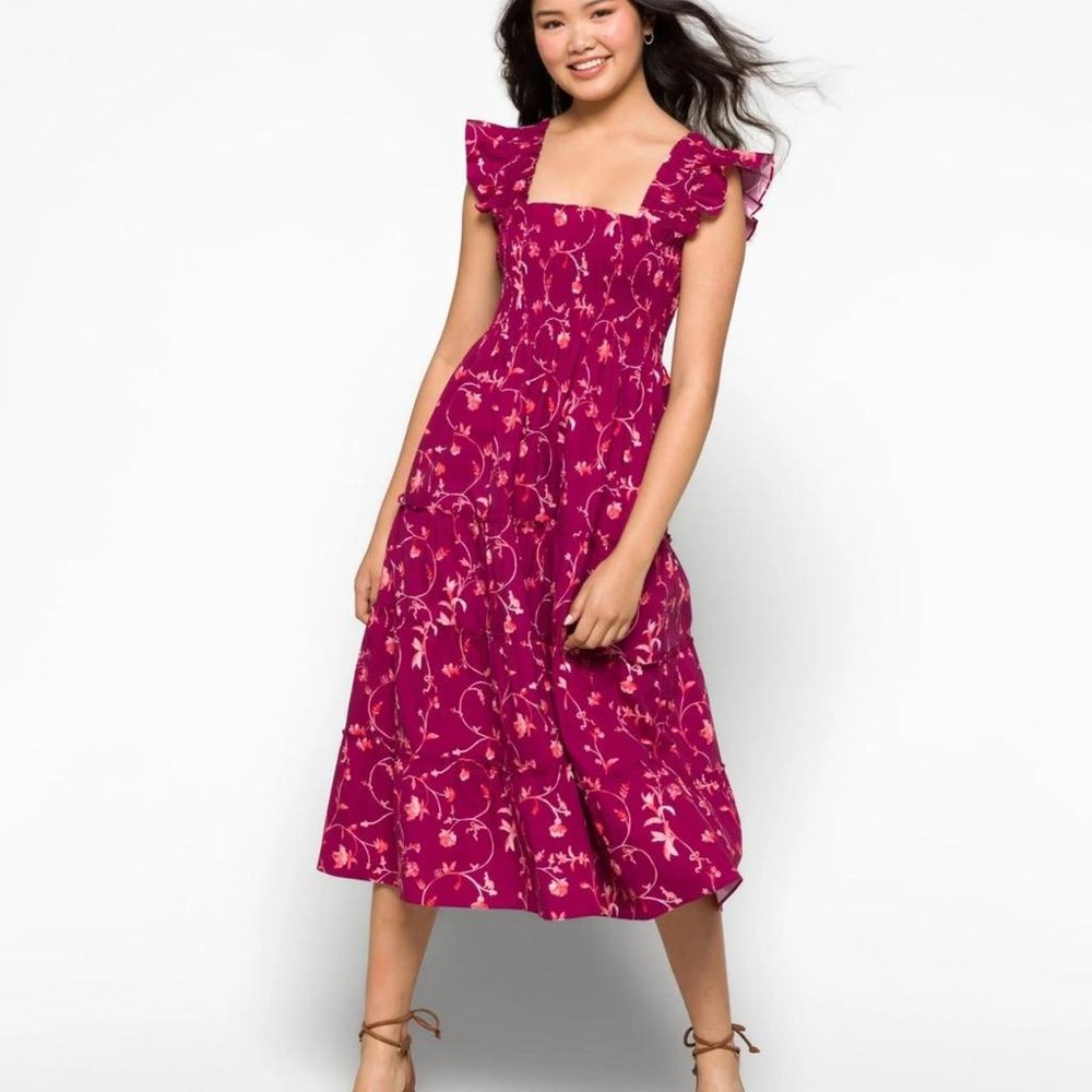 VGUC Hill House Home Ellie Nap Dress - Burgundy Botanical Poplin - XS - VGUC